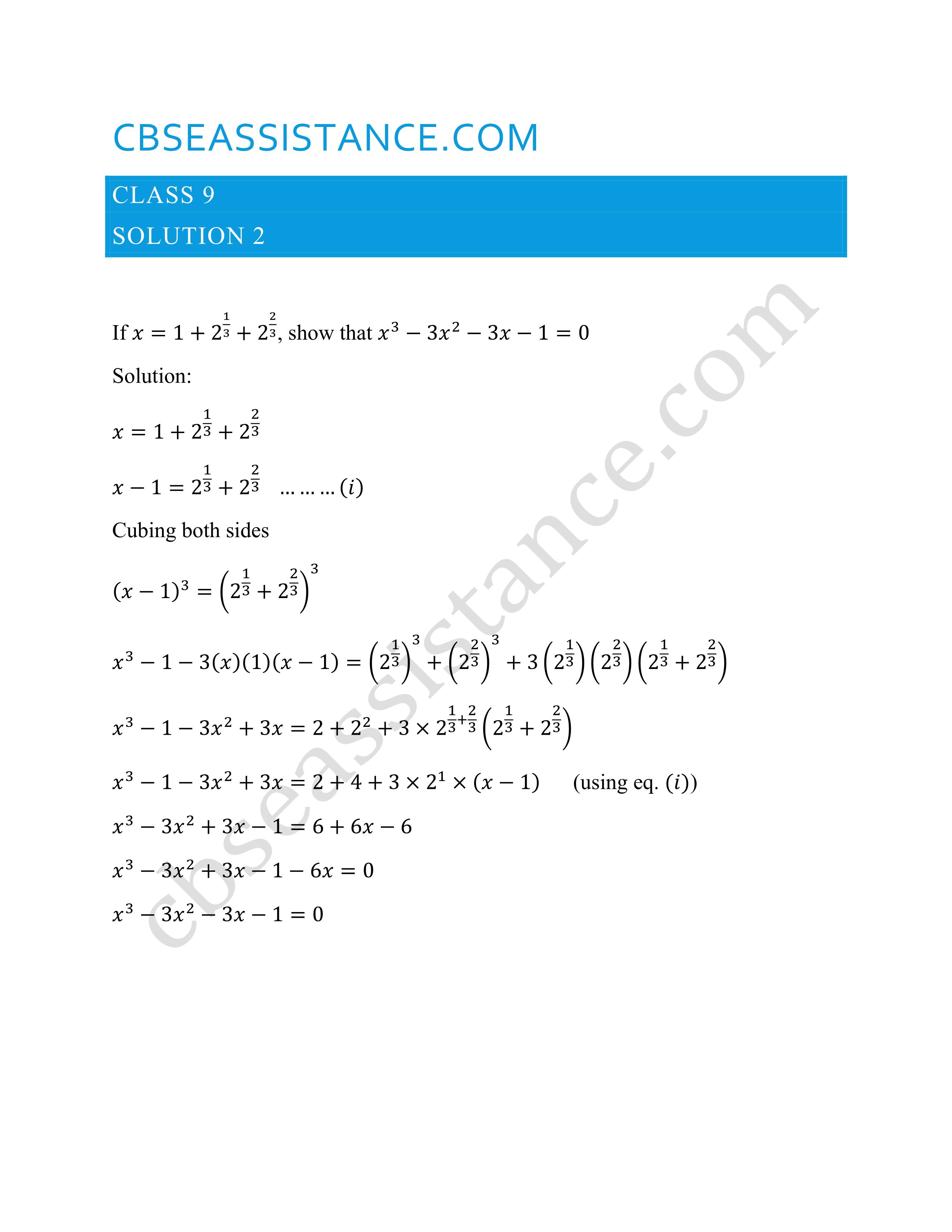 If X 1 2 1 3 2 2 3 Show That X 3 3x 2 3x 1 0 Cbseassistance